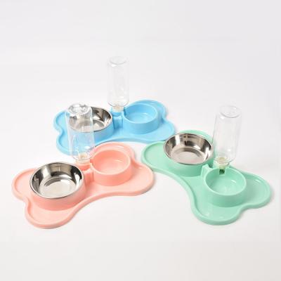 China Sustainable Wholesale Stainless Steel And ABS Plastic Automatic Drinking Water Feeding Double Dog Food Bowl for sale