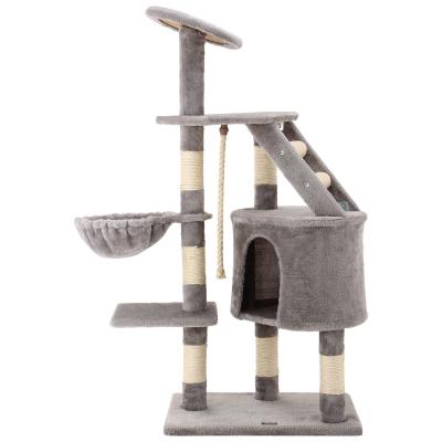 China High Quality Unique Stocked Wooden 3 Cat Tree Basket Wooden Funny Platform with Hammock for Large Cats for sale