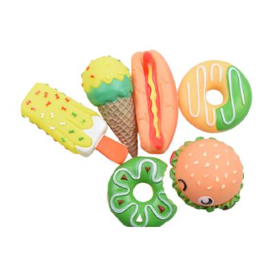 China Eco-Friendly Sustainable Dog Chew Toy Bite Resistant Donut Ice Cream Hamburger Train Squeaky Toy for sale