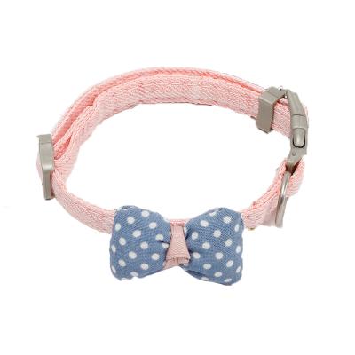 China Adjustable Pet Cat Collar Leash Cotton Soft Bowknot Viable Stitch Adjustable Pet Collar Supplies for sale