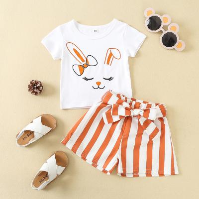 China Other Lovely Summer Kid Baby Boutique Easter Festival Rabbit Painted Hot Sale Wholesale Short Sleeve Kids Short Outfits 2pcs Set for sale