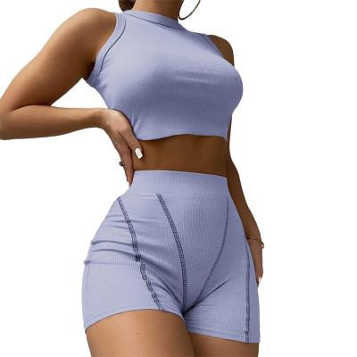 China Sports 2022 Summer QUICK DRY Casual Biker Shorts Gym Sports Women Set Clothing 2 Piece Crop Tops And Biker Shorts Sets Two Piece Short Set for sale