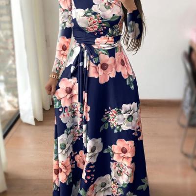 China 2022 Wholesale Breathable Plus Size Spring Dresses Lady Elegant Long Sleeve Church Casual Formal Dress Women Dress With Belt for sale