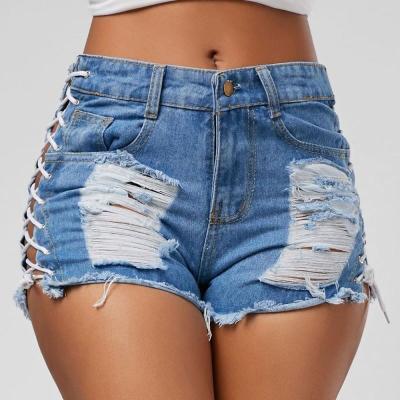 China 2022 Best Popular Women Summer QUICK DRY High Waist Denim Shorts Sexy Jeans Hollow Out Tight Friend Jeans Shorts For Women for sale