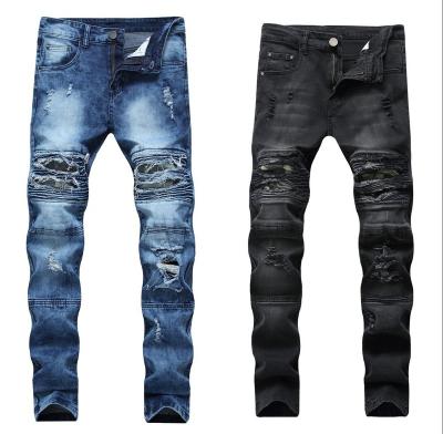 China 2021 New Design QUICK DRY Fashion Men's Motorcycle Pants High Street Slim Straight Leg Jeans Knee Ripped Man Jeans for sale