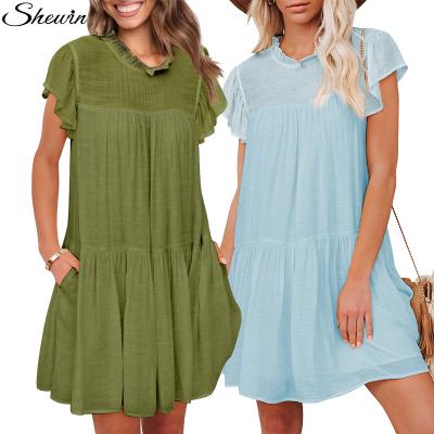 China Washable Woman Summer Dresses 2022 New Arrivals New Arrivals Sleeve Ruffle Design Mini Dress Women Summer for sale