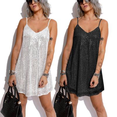 China Wholesale Anti-wrinkle Club Sequins Tie Up Dresses Women's One-Piece Summer Loose Mini Dress for sale