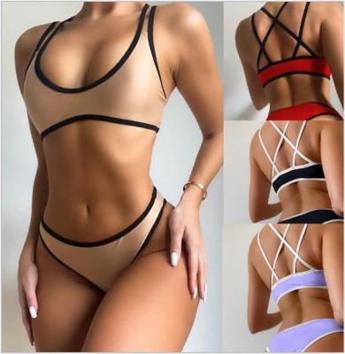 China New Arrival Breathable Bikinis Solid Cross Back Swimwear For Swimwear And Beach Wear Biquini Women Two Piece Set 2021 for sale