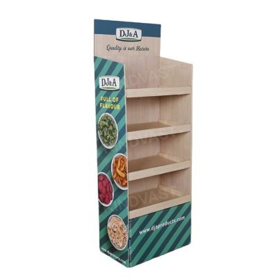 China Popular advertising or promotion cardboard floor rack display for foods supermarket seasoning shelves display stand for retail foods for sale