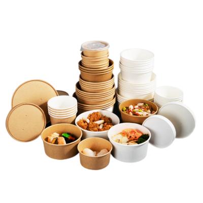 China Customized Good Hot Brown Food Grade Disposable Salad Paper Bowls Disposable New Design Quality Wrapping Paper With Lids for sale