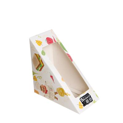 China Custom Wholesale High Quality Disposable Cardboard Clear Packaging Triangular Design Sandwich Take Out Box for sale