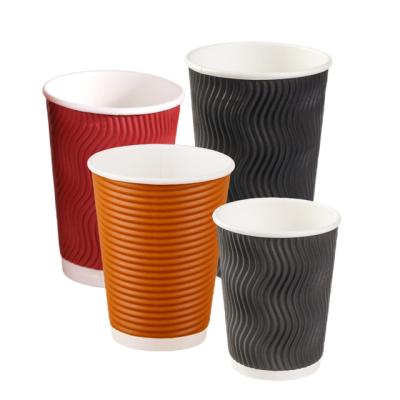 China Good Price Disposable Double Wall Environmental Craft Environmental Ripple Milk Tea Soup Paper Cup for sale