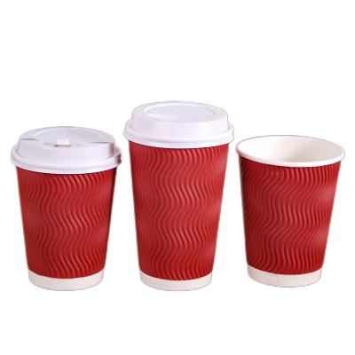 China Wholesale Custom High Quality Disposable Cheap Yellow Espresso Ripple Cold Drinking Paper Cups With Lids And Straws for sale