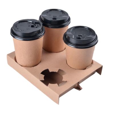 China Low Price Good Quality Disposable Rigid Cardboard Take Out Coffee Beverage Four Compartment Kraft Paper Cup Carriers Holder for sale