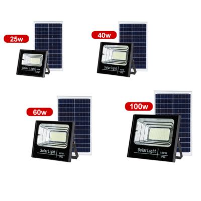 China Outdoor Solar Light 25W 40W 60W 100W Lumens LED Light Control + Timing High Lumen IP66 Remote Control Solar Panel Led Solar Flood Light for sale