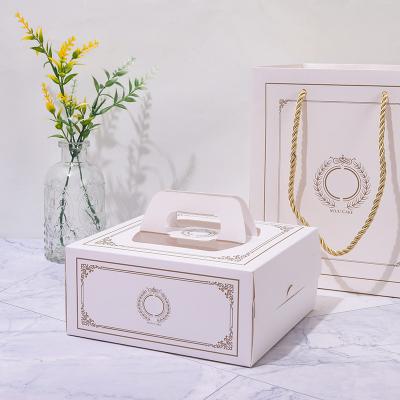 China Recycled Materials Pastepaper Box Custom Printed White Cardboard Box Luxury Baking Cake Box With Window/Handles Food Packaging Wholesale for sale