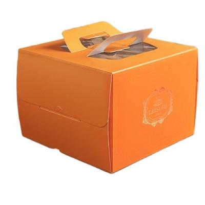 China Custom PVC Insert Logo Matt Lamination Orange Cake Truffle Take Out Box Bakery Cake Box Luxury Custom for sale