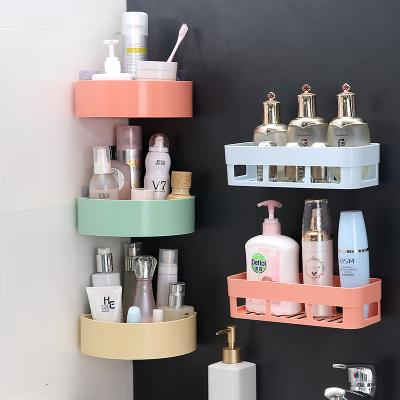 China Viable Plastic Punch Free Storage Shelf Bathroom Shampoo Shower Corner Wall Rack Kitchen Housewares Shelf Organizer for sale