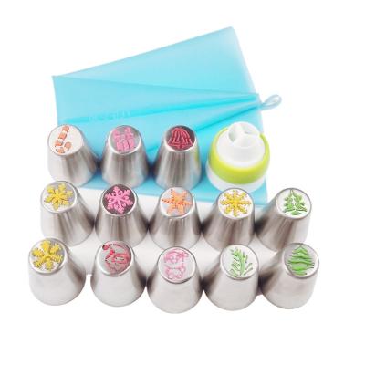 China 15PCS Sustainable Cake Spout Sets Baking Organizer Stainless Steel Bakeware Kitchen Tools Decorate Russian Christmas Pattern Spout for sale