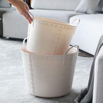 China Hot Selling Sustainable Hot Selling Nordic Laundry Basket Soft Plastic Round Storage Basket Amazon High Capacity Folder Sustainable Style Waterproof Double Handle for sale