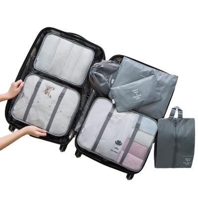 China Amazon Viable Hot 7 Pcs Viable Travel Storage Bag Set Waterproof Luggage Organizer Packing Cubes Cloth Bra Pouch Storage Box Laundry Bag for sale