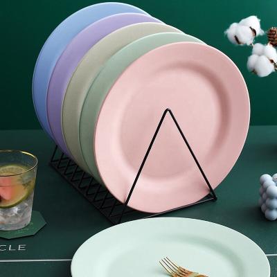 China 11 Inch Sustainable Dinner Plastic Plates Nodic Style Dishware Solid Microwave Straw Round Plates pp Wheat Safe Reusable Plastic Dishes for sale