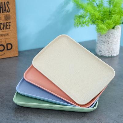 China Straw Wheat Reusable Square Plastic Plates Sustainable Home Microwave Dishware Restaurant Kitchen Dessert Dessert Sushi PP Home Dishes for sale