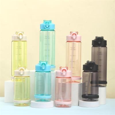 China Environmentally Friendly 500ml/700m Solid Color Plastic Viable Water Bottles With Straw Portable Straight Body Cup for sale