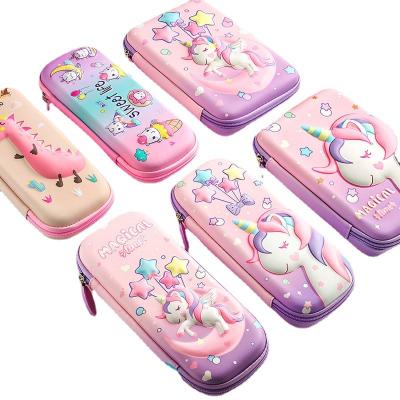 China Wholesale Korean Style Eva Stationery Box Primary Pencil Cases Double Layer Multifunctional Stationery Gift Box Set 3D Unicorn Pencil Box for sale