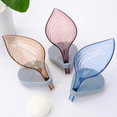 China Leaf Shape Sustainable Soap Dishes For Bathroom With Drainage Decorative Durable Plastic Soap Dish Easy Cleaning And Quick Dry Soap Holders for sale