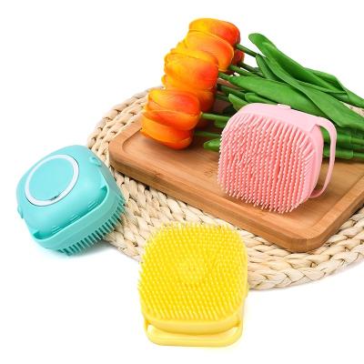 China Viable Massage Cat Dog Bath Brush Pet Grooming Brush Silicone Pet Bath Brush Shampoo Dispenser Bath Massager With Soap for sale