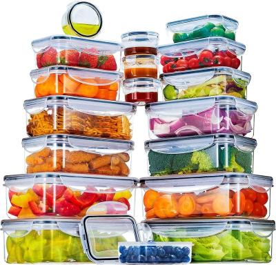 China Freshness Preservation 16 Pack Set Kitchen Microwave Fridge Plastic Food Containers With Lids Easy Pop-Up Lunch Box for sale