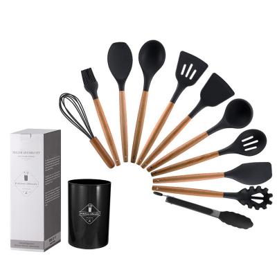 China Wholesale Viable 12PCS Wooden Nonstick Heat Resistant Silicone Cooking Tool Kit for sale