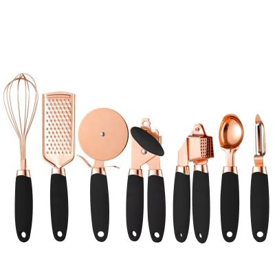 China Sustainable 7 Pcs Gold Kitchen Tool Kit Kitchen Gadget Set Stainless Steel Copper Coated Utensils Set Perfect For Housewarming for sale