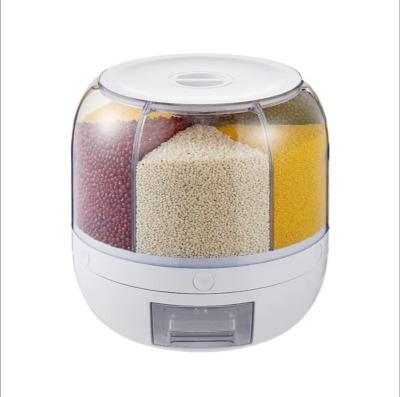 China Freshness Keeping Rice Dispenser Kitchen 6-Grid Cereal Dispenser Cereal Storage Box Moisture-Proof Rotating Dispenser for sale