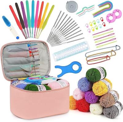 China Crochet Starter Kit For Beginners 62 Pcs Crochet Tools Kit Beginners Crochet Set With Crochet Chat Portable Crochet Hook Set Travel Crochet Hook Case for sale