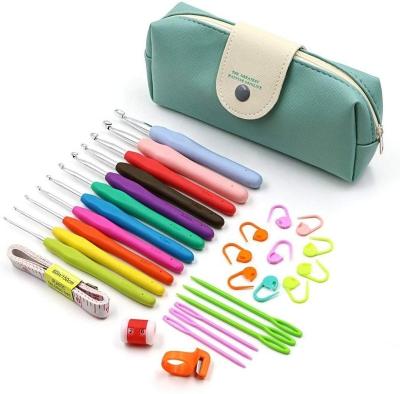 China Portable Bag Wholesale Crochet Needle Set Soft Handle Crochet Mustache Bag Accessories Explosive Knitting Tools Crochet Hook Set for sale