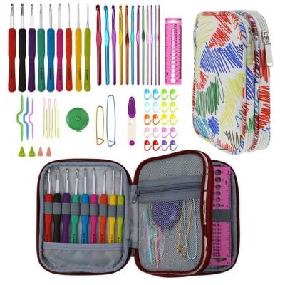 China Hot Sale Sewing and Knitting Crochet Hooks Accessories DIY TPR Sewing Kit Crochet Needles Ergonomic Soft Handle Crochet Hooks Set for sale