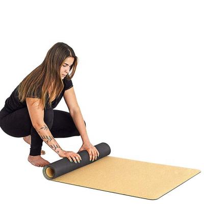 China From Canada Eco-friendly Manufacturers Custom Cork Material Eco-Friendly Black Non Slip Gym PU Yoga Mat for sale