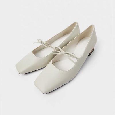 China New bow shoes solid color anti-skid square heel thick shoes work female shoes for sale