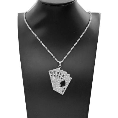 China Hiphop Full Gems Mens Playing Card Fashion Jewelry Couples Pendant Necklace For Women for sale