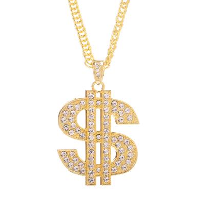 China Hot Selling Hiphop Pendant Men's Gold Dollar Necklace Hip Hop Jewelry Nickel Free Lead Free Gemstones for sale