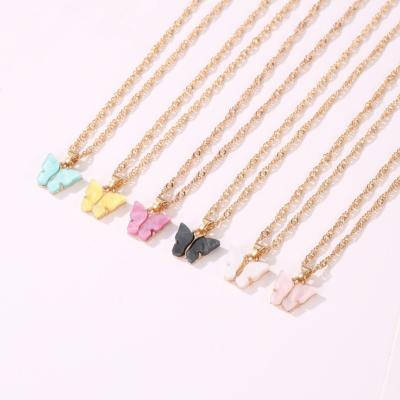 China kolye women gold butterfly pendant necklace pretty CLASSIC acrylic custom jewelry for sale