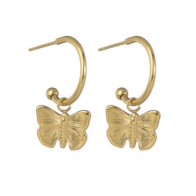 China Custom Wholesale CLASSIC Women Stainless Steel Earring Circle Gold Plated Butterfly Earring Circle Gold Earrings Framing Arrangement Big Large for sale