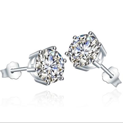 China Shiny Polished Classic High Fork Set Surgical Earings Studs , Rhinestone 925 Sterling Silver Stud Earrings for sale