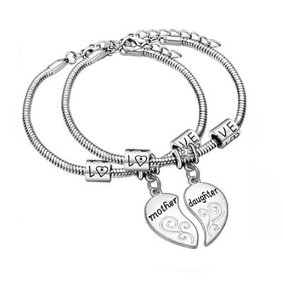 China lead free lead free nickel snake chain mother daughter bracelet set Anti-allergic,letter charm bracelet for sale