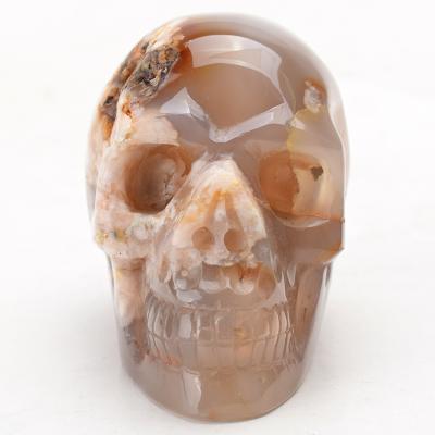 China Wholesale Natural High Quality Hand-carved Agate Crystal Flower Skull from Europe for Halloween Decoration for sale