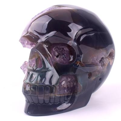 China High Quality Natural Gemstone Crystal Crafts from Europe Amethyst Group Crystal Amethyst Quartz Geode Skull for sale