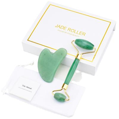 China In Gift Box Package Real Jade Factory Price High Quality Green Jade Gua Sha Tool Gift Box Set Massager Jade Facial Roller for sale