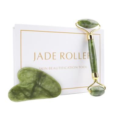 China In gift box package high quality real jade wholesale best selling high quality silent natural southern jade massage jade roller facial guasha for sale